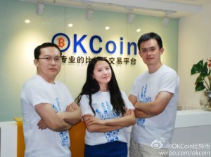OKCoin CEO Star Xu (left), VP Heyi, and new CTO Changpeng Zhao.